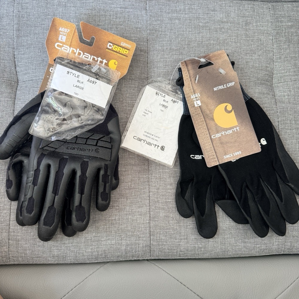 Carhartt Men's L Work Gloves Lot of 2 A697 C-Grip A661 Nitrile Grip Discontinued